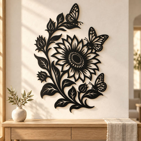 Sunflower Butterfly Laser SVG | Metal Flower DXF | Butterfly Floral CNC File | Garden Wall Art Cut File | Plasma Cut Design SVG HappyDesignStudio 