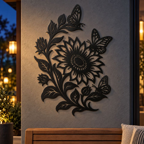 Sunflower Butterfly Laser SVG | Metal Flower DXF | Butterfly Floral CNC File | Garden Wall Art Cut File | Plasma Cut Design SVG HappyDesignStudio 