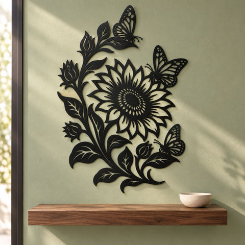 Sunflower Butterfly Laser SVG | Metal Flower DXF | Butterfly Floral CNC File | Garden Wall Art Cut File | Plasma Cut Design SVG HappyDesignStudio 