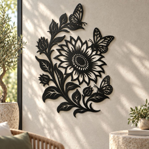 Sunflower Butterfly Laser SVG | Metal Flower DXF | Butterfly Floral CNC File | Garden Wall Art Cut File | Plasma Cut Design SVG HappyDesignStudio 