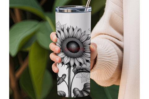 Sunflower Butterfly Mandala 20oz Tumbler Sublimation DesignSVG 