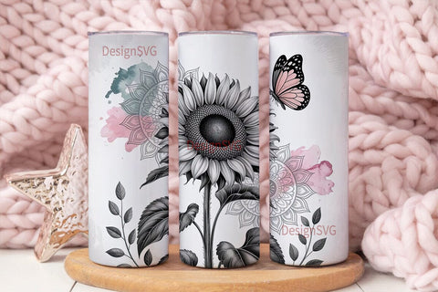Sunflower Butterfly Mandala 20oz Tumbler Sublimation DesignSVG 