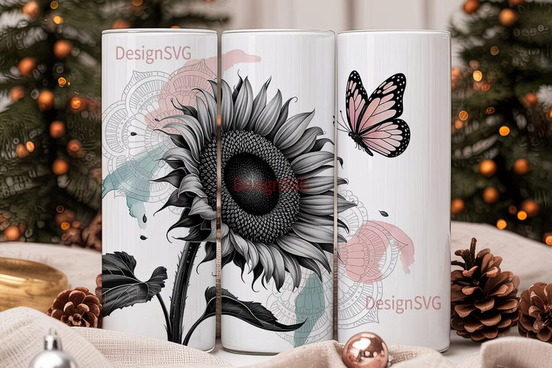 Sunflower Butterfly Mandala 20oz Tumbler Sublimation DesignSVG 