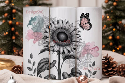 Sunflower Butterfly Mandala 20oz Tumbler Sublimation DesignSVG 