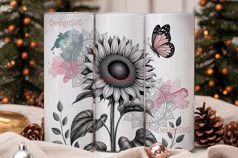 Sunflower Butterfly Mandala 20oz Tumbler Sublimation DesignSVG 