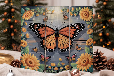 Sunflower Butterfly Rustic 20oz Tumbler Sublimation DesignSVG 