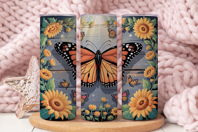 Sunflower Butterfly Rustic 20oz Tumbler Sublimation DesignSVG 