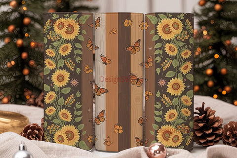 Sunflower Butterfly Rustic 20oz Tumbler Sublimation DesignSVG 