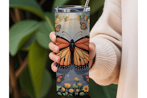 Sunflower Butterfly Rustic 20oz Tumbler Sublimation DesignSVG 