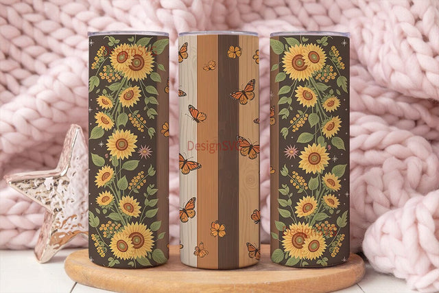 Sunflower Butterfly Rustic 20oz Tumbler Sublimation DesignSVG 