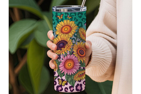 Sunflower Butterfly Tumbler Wrap Sublimation DesignSVG 