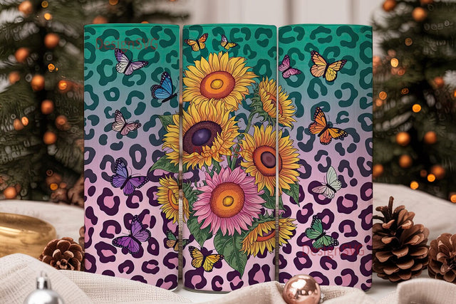 Sunflower Butterfly Tumbler Wrap Sublimation DesignSVG 