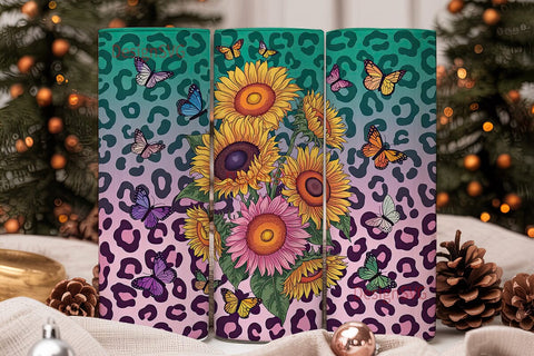 Sunflower Butterfly Tumbler Wrap Sublimation DesignSVG 