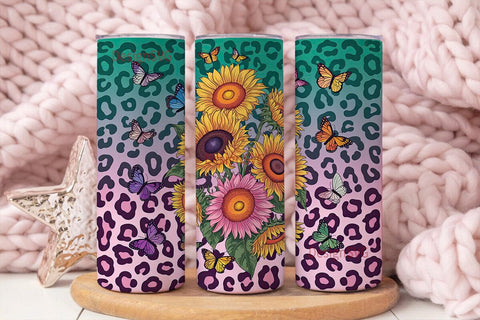 Sunflower Butterfly Tumbler Wrap Sublimation DesignSVG 