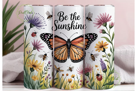 Sunflower Butterfly Tumbler Wrap Sublimation PixelChick 