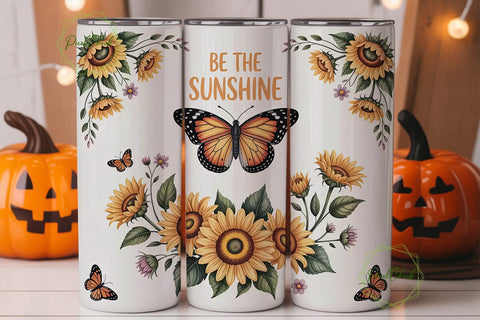 Sunflower Butterfly Tumbler Wrap Sublimation PixelChick 