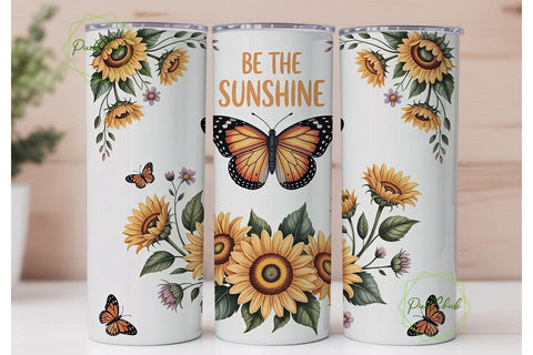 Sunflower Butterfly Tumbler Wrap Sublimation PixelChick 