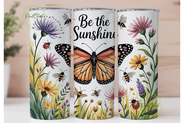Sunflower Butterfly Tumbler Wrap Sublimation PixelChick 