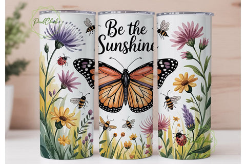 Sunflower Butterfly Tumbler Wrap Sublimation PixelChick 