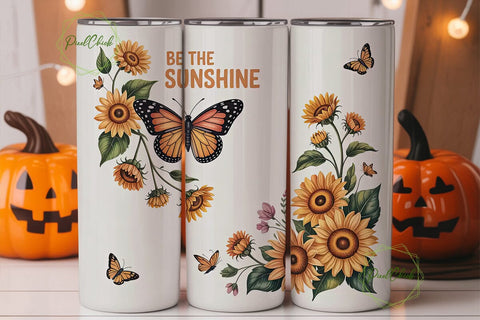Sunflower Butterfly Tumbler Wrap Sublimation PixelChick 