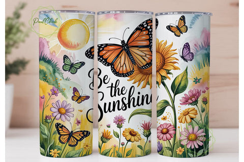 Sunflower Butterfly Tumbler Wrap Sublimation PixelChick 