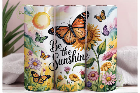 Sunflower Butterfly Tumbler Wrap Sublimation PixelChick 