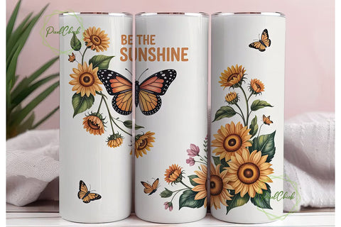Sunflower Butterfly Tumbler Wrap Sublimation PixelChick 