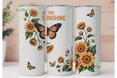Sunflower Butterfly Tumbler Wrap Sublimation PixelChick 