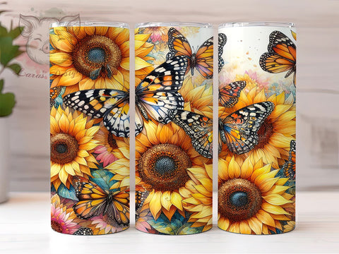 Sunflower Butterfly Tumbler Wrap, Sunflower Tumbler, Butterfly Design, Spring Decor, 20oz Tumbler Wrap, Sublimation Art, Floral Drinkware, Nature Lover Gift Sublimation Lara' s Designs 