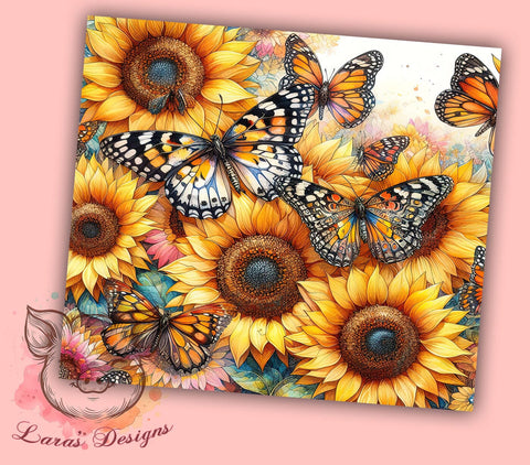 Sunflower Butterfly Tumbler Wrap, Sunflower Tumbler, Butterfly Design, Spring Decor, 20oz Tumbler Wrap, Sublimation Art, Floral Drinkware, Nature Lover Gift Sublimation Lara' s Designs 