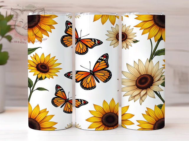 Sunflower Butterfly Tumbler Wrap, Sunflower Tumbler, Butterfly Design, Spring Decor, 20oz Tumbler Wrap, Sublimation Art, Floral Drinkware, Nature Lover Gift Sublimation Lara' s Designs 