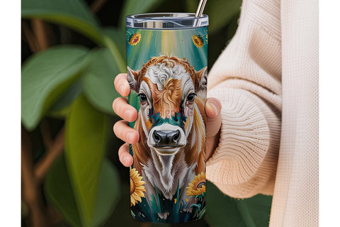 Sunflower Calf 20oz Tumbler Wrap Sublimation DesignSVG 