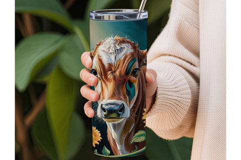 Sunflower Calf 20oz Tumbler Wrap Sublimation DesignSVG 