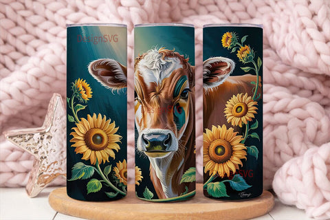Sunflower Calf 20oz Tumbler Wrap Sublimation DesignSVG 