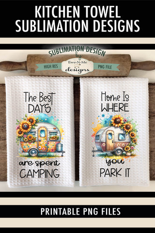 Sunflower Camper Sublimation Kitchen Towel Designs - Camping Designs Sublimation Ewe-N-Me Designs 