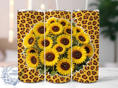 Sunflower Cheetah Print 20oz Tumbler, Sunflower cheetah print, Animal print design, 20oz skinny tumbler, Sunflower tumbler wrap, Cheetah tumbler design, Sublimation tumbler wrap Sublimation ToriDesigns 
