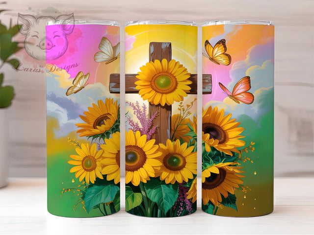 Sunflower Christian Faith Tumbler, Sunflower Faith, Faith Tumbler, Religious Sublimation, 20Oz Wrap Design, Christian Art, Sunflower Tumbler Sublimation Lara' s Designs 
