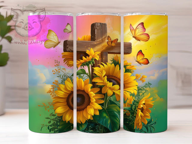 Sunflower Christian Faith Tumbler, Sunflower Faith, Faith Tumbler, Religious Sublimation, 20Oz Wrap Design, Christian Art, Sunflower Tumbler Sublimation Lara' s Designs 