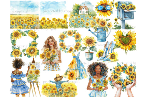 Sunflower Clipart Bundle | Summer Graphics PNG Set SVG GlamArtZhanna 