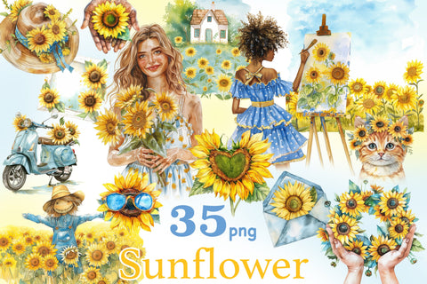 Sunflower Clipart Bundle | Summer Graphics PNG Set SVG GlamArtZhanna 