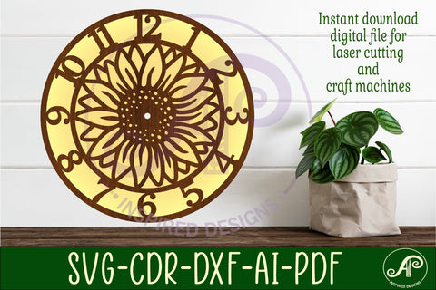 Sunflower clock wall clock laser cut files, SVG SVG APInspireddesigns 