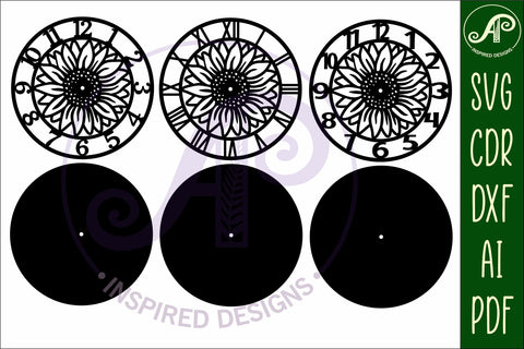 Sunflower clock wall clock laser cut files, SVG SVG APInspireddesigns 