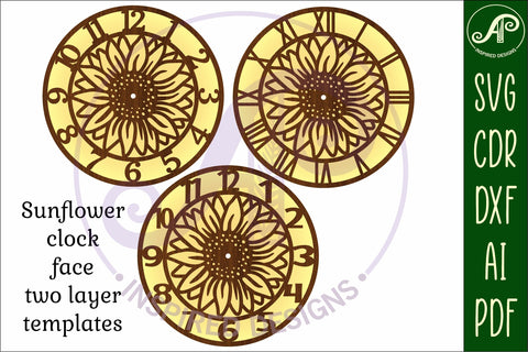 Sunflower clock wall clock laser cut files, SVG SVG APInspireddesigns 