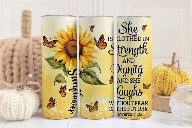 Sunflower Coffee Tumbler Floral Travel, Watercolor Sunflowers 20 oz Skinny Tumbler Sublimation Design Sublimation BouDesign 