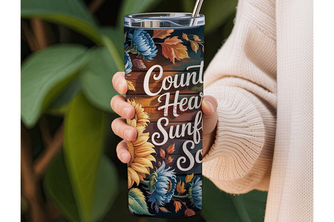 Sunflower Country Heart Tumbler Wrap Sublimation DesignSVG 