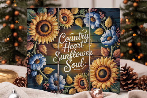 Sunflower Country Heart Tumbler Wrap Sublimation DesignSVG 