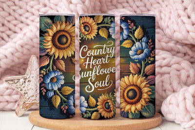 Sunflower Country Heart Tumbler Wrap Sublimation DesignSVG 