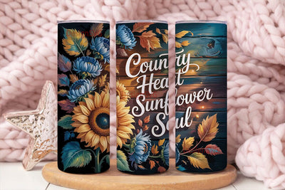 Sunflower Country Heart Tumbler Wrap Sublimation DesignSVG 