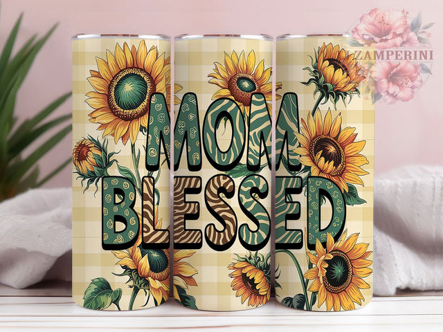 Sunflower Country Style Blessed Mom Tumbler, Sunflower Gingham PNG, 20oz Sublimation Design, Yellow Floral Mom Tumbler, Country Style Tumbler Wrap, Mother's Day Sunflower Design Sublimation Li Zamperini 