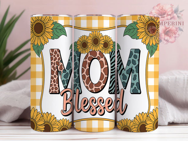 Sunflower Country Style Blessed Mom Tumbler, Sunflower Gingham PNG, 20oz Sublimation Design, Yellow Floral Mom Tumbler, Country Style Tumbler Wrap, Mother's Day Sunflower Design Sublimation Li Zamperini 